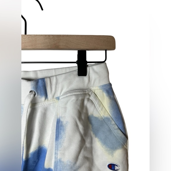 Champion Women’s Tie-Dye Fleece Shorts Small White Blue Yellow Drawstring - Picture 5 of 9